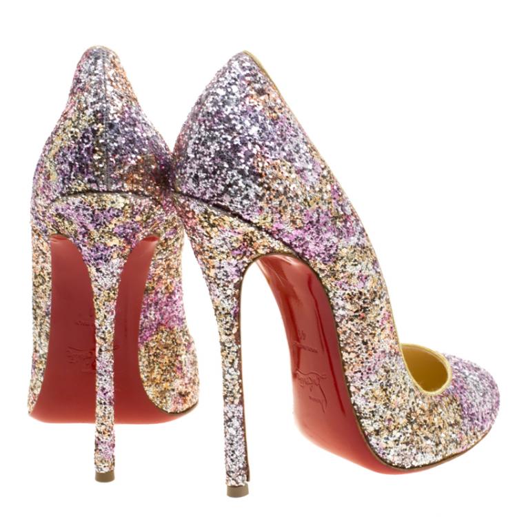 Pre Owned Christian Louboutin Multicolor Glitter Fifi Pumps Size 41