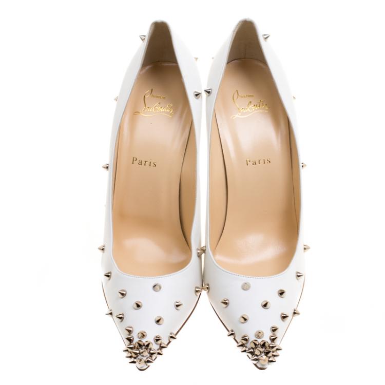 Pre Owned Christian Louboutin White Leather Degraspike Pumps Size 41