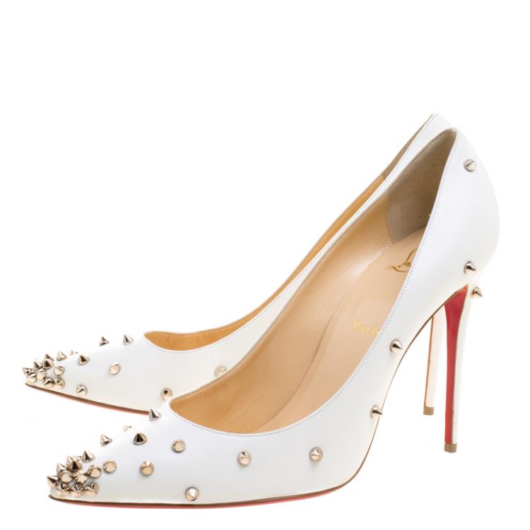 Pre Owned Christian Louboutin White Leather Degraspike Pumps Size 41