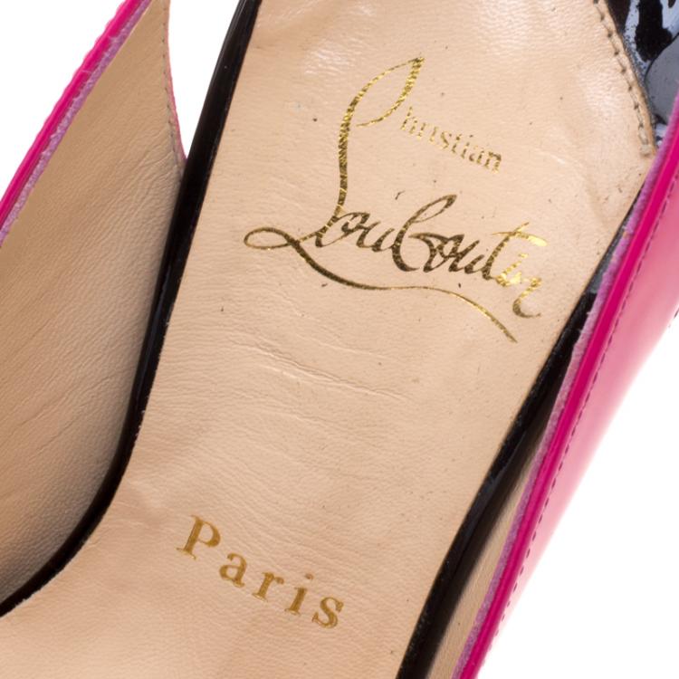 Pre Owned Christian Louboutin Tricolor Patent Leather Lady Peep Toe Platform Slingback Sandals Size 36.5