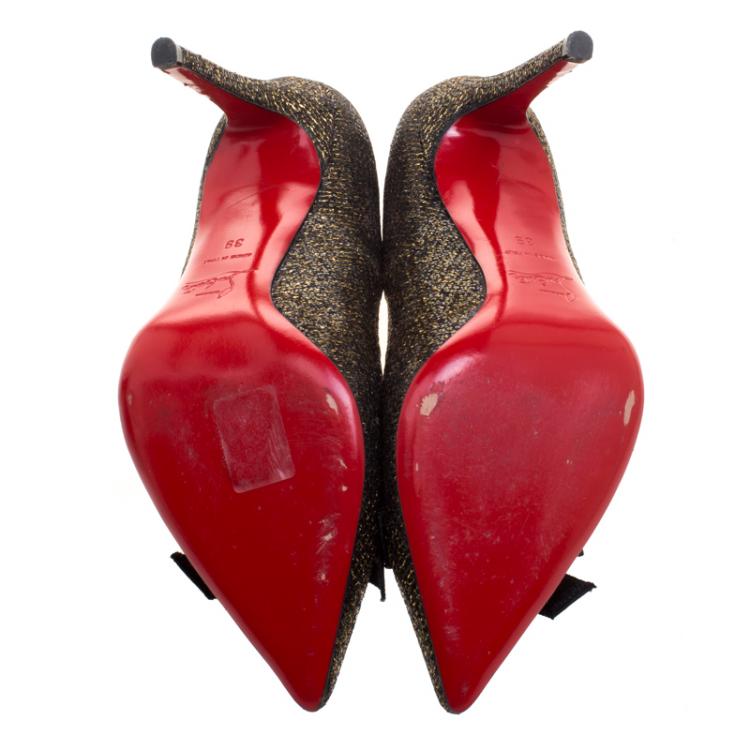 Pre Owned Christian Louboutin Black Glitter Lamè Love Me Bow Pointed Toe Pumps Size 39