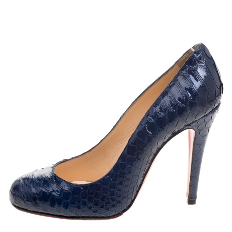 Pre Owned Christian Louboutin Blue Gloss Python Leather Fifi Pumps Size 37