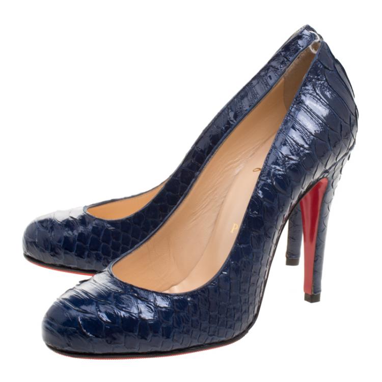 Pre Owned Christian Louboutin Blue Gloss Python Leather Fifi Pumps Size 37