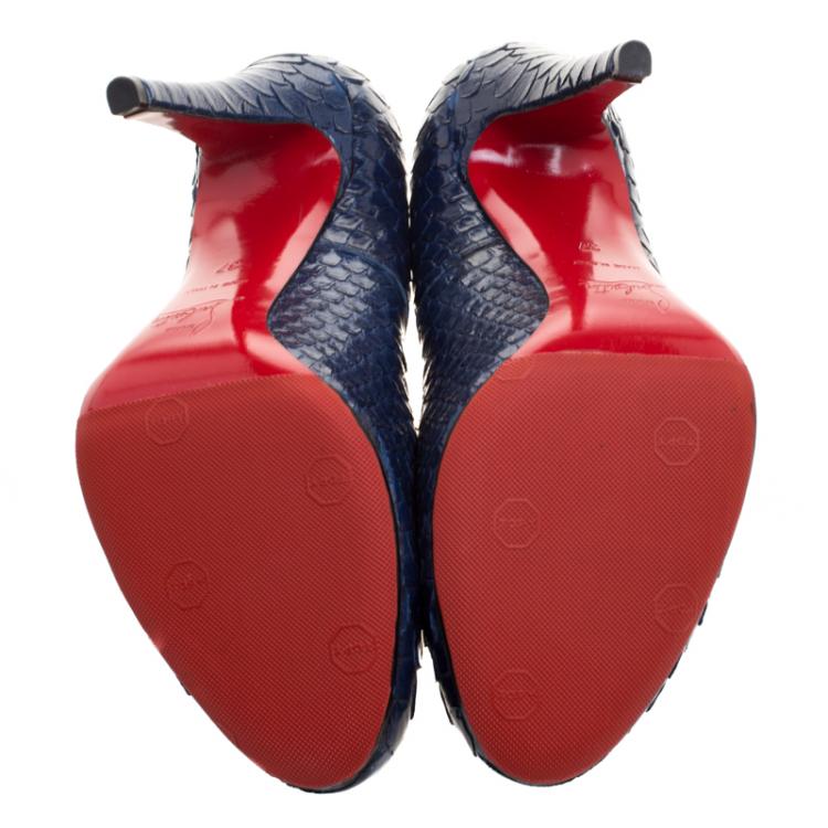Pre Owned Christian Louboutin Blue Gloss Python Leather Fifi Pumps Size 37