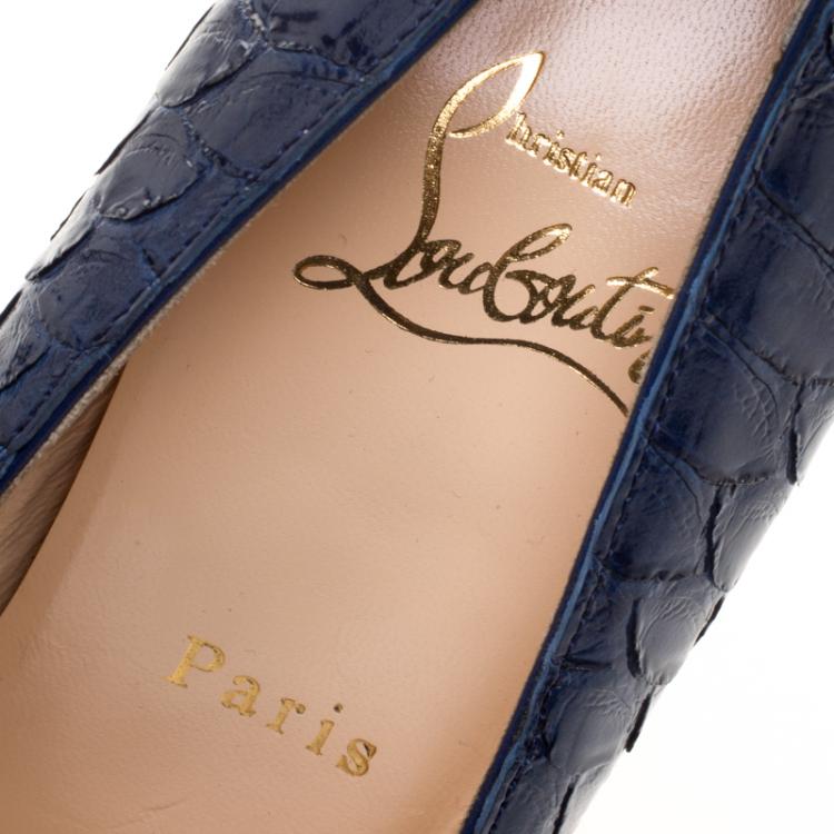 Pre Owned Christian Louboutin Blue Gloss Python Leather Fifi Pumps Size 37
