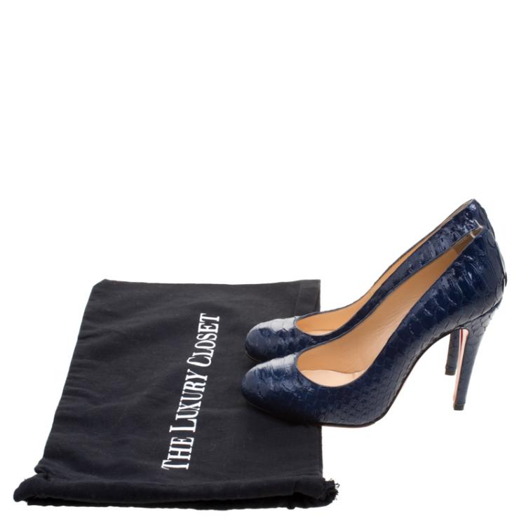 Pre Owned Christian Louboutin Blue Gloss Python Leather Fifi Pumps Size 37