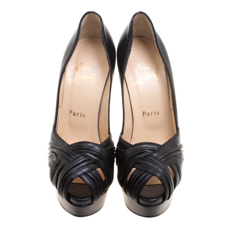Pre Owned Christian Louboutin Black Leather Aborina Platform Pumps Size 37.5