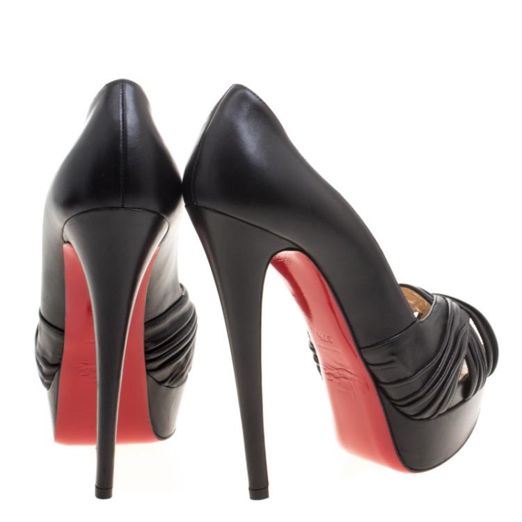 Pre Owned Christian Louboutin Black Leather Aborina Platform Pumps Size 37.5