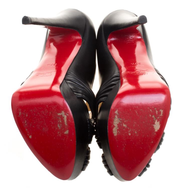 Pre Owned Christian Louboutin Black Leather Aborina Platform Pumps Size 37.5