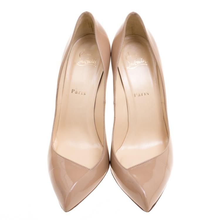 Pre Owned Christian Louboutin Beige Patent Leather Corneille Pointed Toe Pumps Size 40