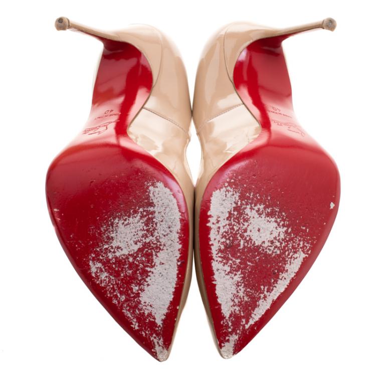 Pre Owned Christian Louboutin Beige Patent Leather Corneille Pointed Toe Pumps Size 40