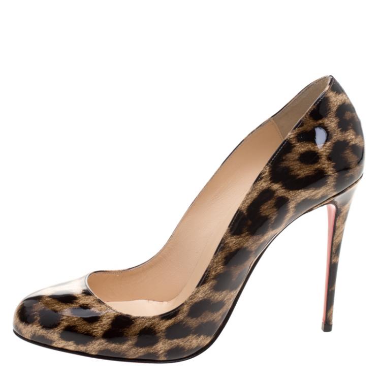 Pre Owned Christian Louboutin Brown Leopard Print Patent Leather Dorrissima Leopardino Pumps Size 39.5