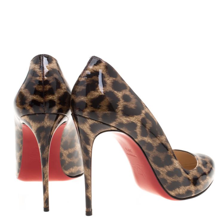 Pre Owned Christian Louboutin Brown Leopard Print Patent Leather Dorrissima Leopardino Pumps Size 39.5