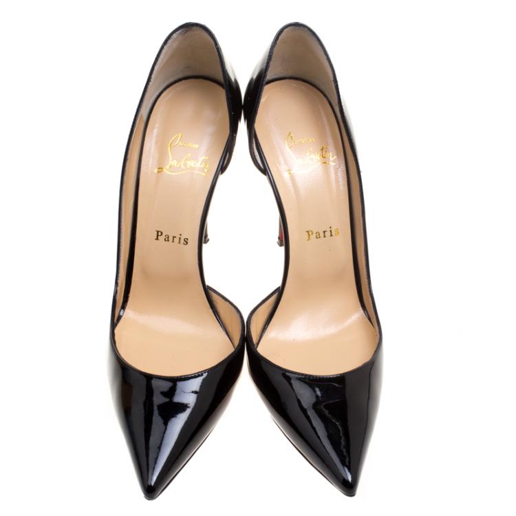 Pre Owned Christian Louboutin Black Patent Leather Iriza D'orsay Pointed Toe Pumps Size 39.5