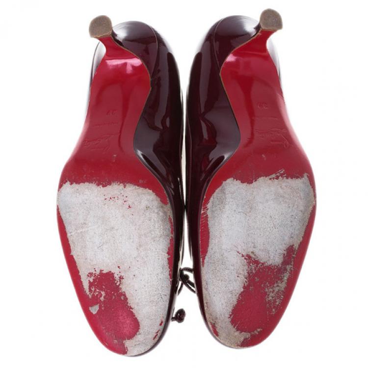 Pre Owned Christian Louboutin Maroon Patent Marcia Balla Pumps Size 39
