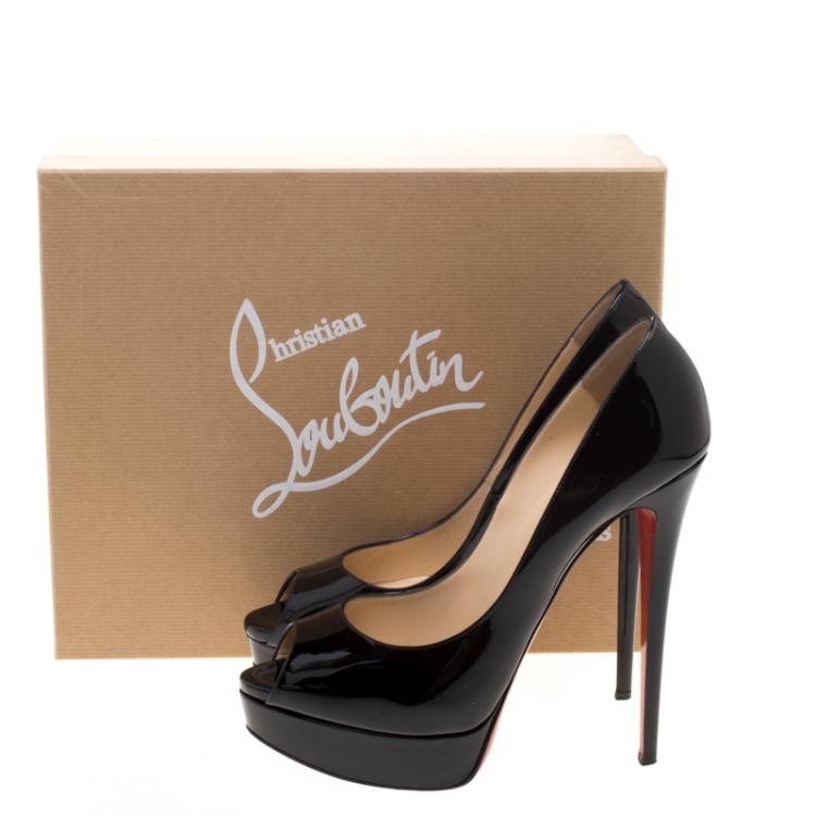 Pre Owned Christian Louboutin Black Patent Leather Lady Peep Platform Pumps Size 41