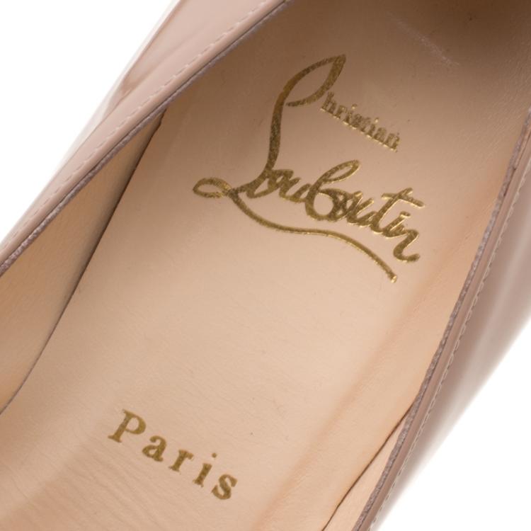 Pre Owned Christian Louboutin Beige Patent Leather Simple Pumps Size 38