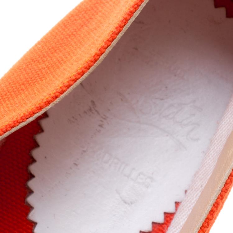 Pre Owned Christian Louboutin Orange Canvas Gala Embroidered Crest Espadrille Loafers Size 38