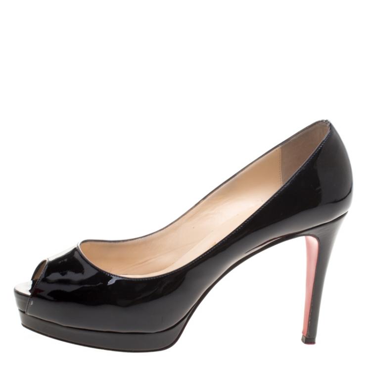 Pre Owned Christian Louboutin Black Patent Leather Altadama Platform Peep Toe Pumps Size 38