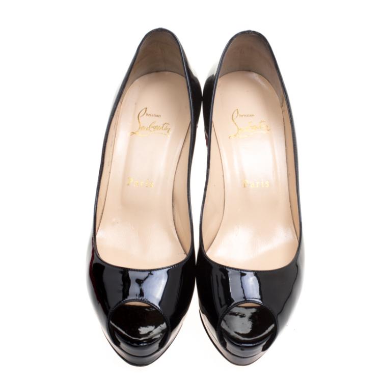 Pre Owned Christian Louboutin Black Patent Leather Altadama Platform Peep Toe Pumps Size 38