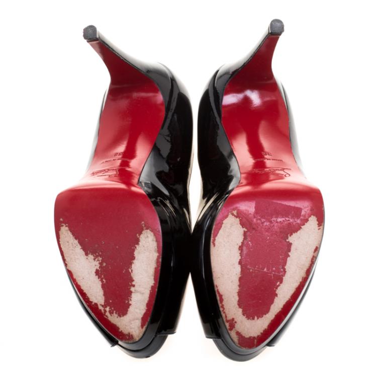 Pre Owned Christian Louboutin Black Patent Leather Altadama Platform Peep Toe Pumps Size 38