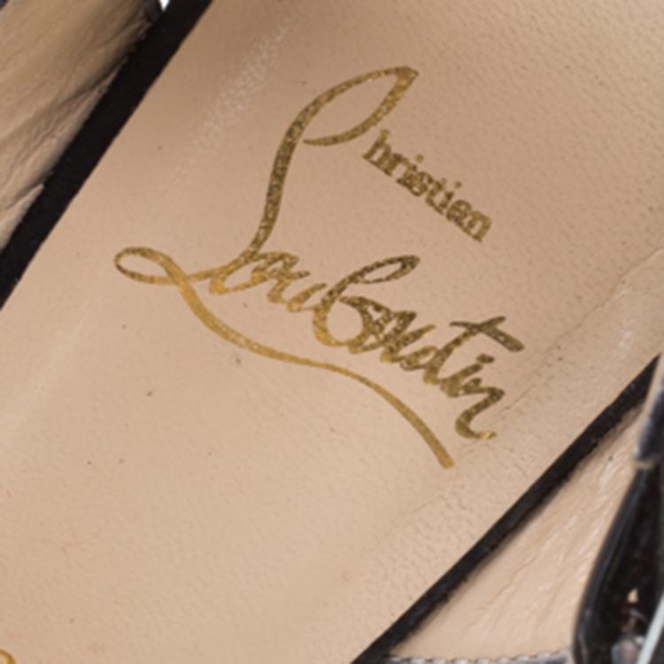 Pre Owned Christian Louboutin Black Suede And Patent Leather Djaldos Spechio Ankle Strap Wedges Size 36