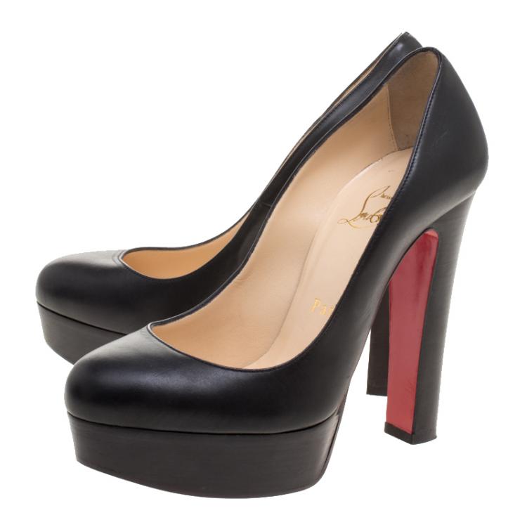 Pre Owned Christian Louboutin Black Leather Bibi Platform Pumps Size 35.5