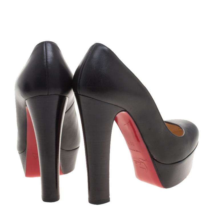 Pre Owned Christian Louboutin Black Leather Bibi Platform Pumps Size 35.5