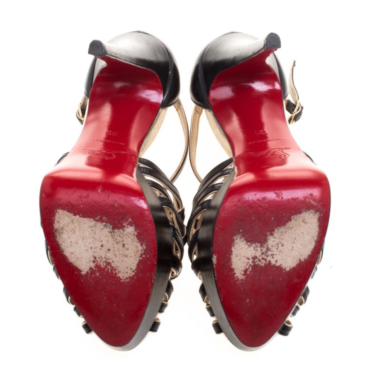 Pre Owned Christian Louboutin Black Leather 8 Mignons Platform Sandals Size 35