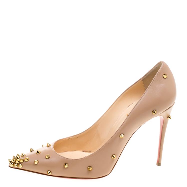 Pre Owned Christian Louboutin Beige Leather Degraspike Pumps Size 39.5