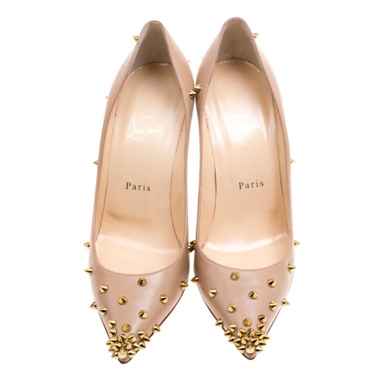 Pre Owned Christian Louboutin Beige Leather Degraspike Pumps Size 39.5