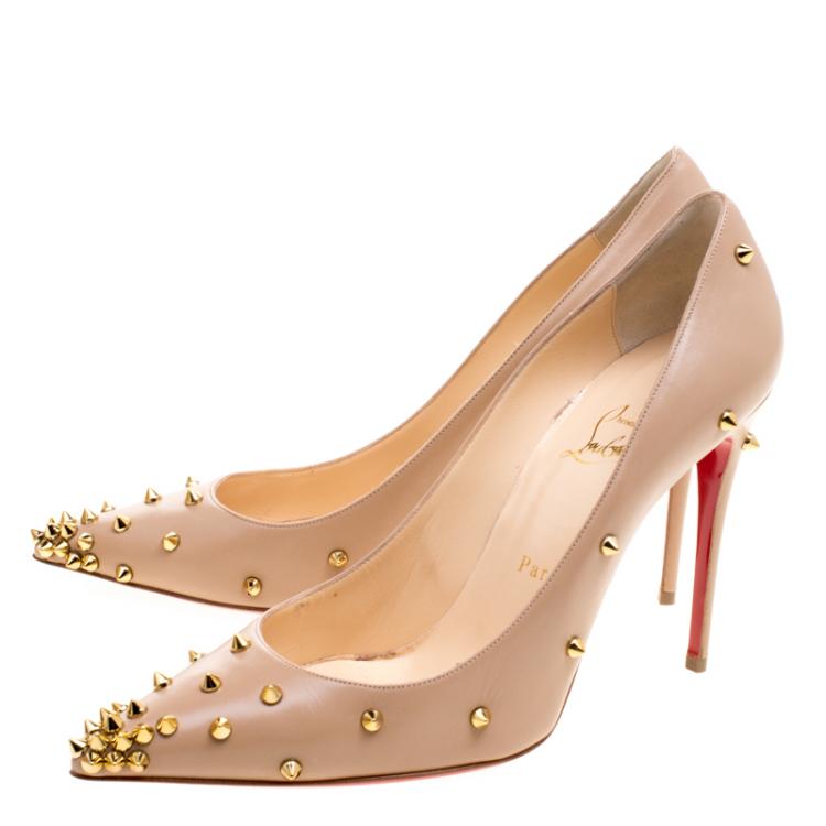Pre Owned Christian Louboutin Beige Leather Degraspike Pumps Size 39.5