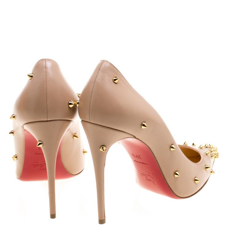 Pre Owned Christian Louboutin Beige Leather Degraspike Pumps Size 39.5