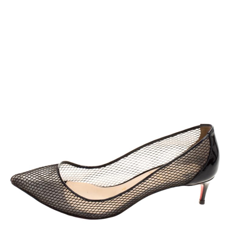 Pre Owned Christian Louboutin Black Mesh Follies Resille Pointed Toe Pumps Size 38.5