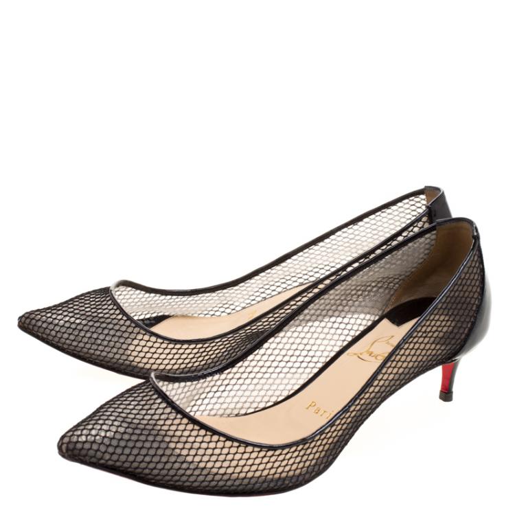 Pre Owned Christian Louboutin Black Mesh Follies Resille Pointed Toe Pumps Size 38.5