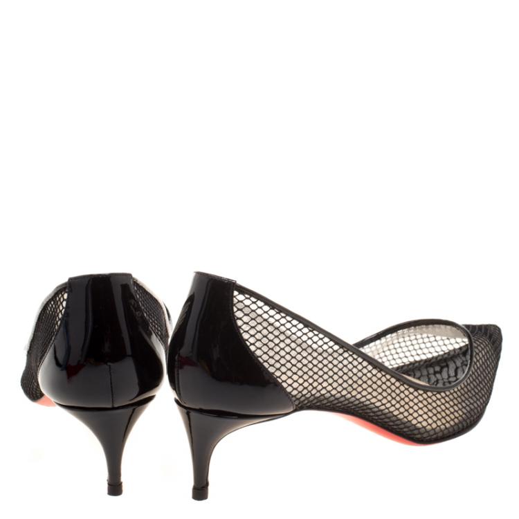 Pre Owned Christian Louboutin Black Mesh Follies Resille Pointed Toe Pumps Size 38.5
