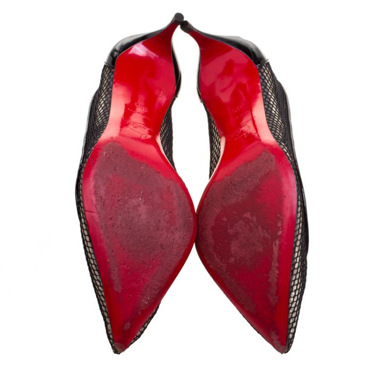 Pre Owned Christian Louboutin Black Mesh Follies Resille Pointed Toe Pumps Size 38.5