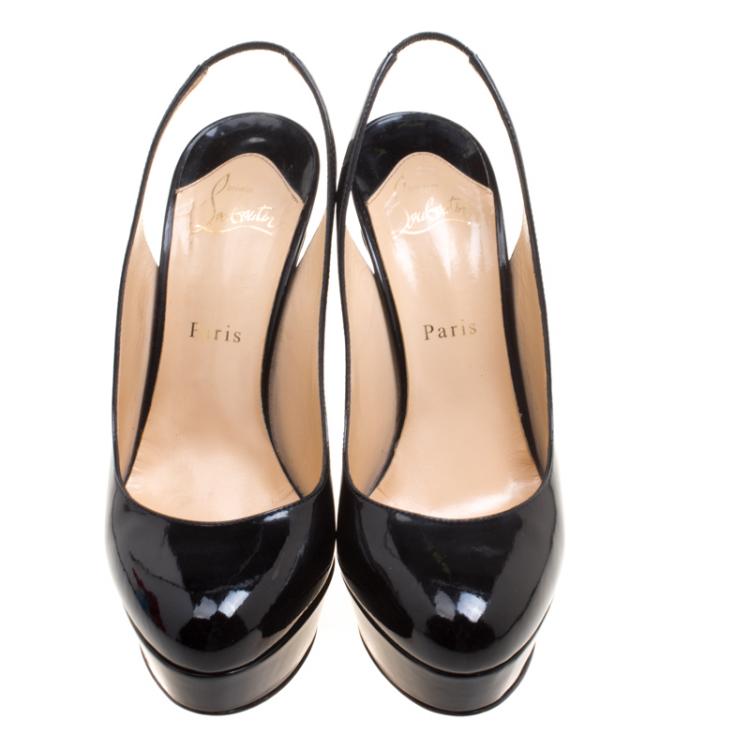 Pre Owned Christian Louboutin Black Patent Leather Bianca Platform Slingback Sandals Size 39
