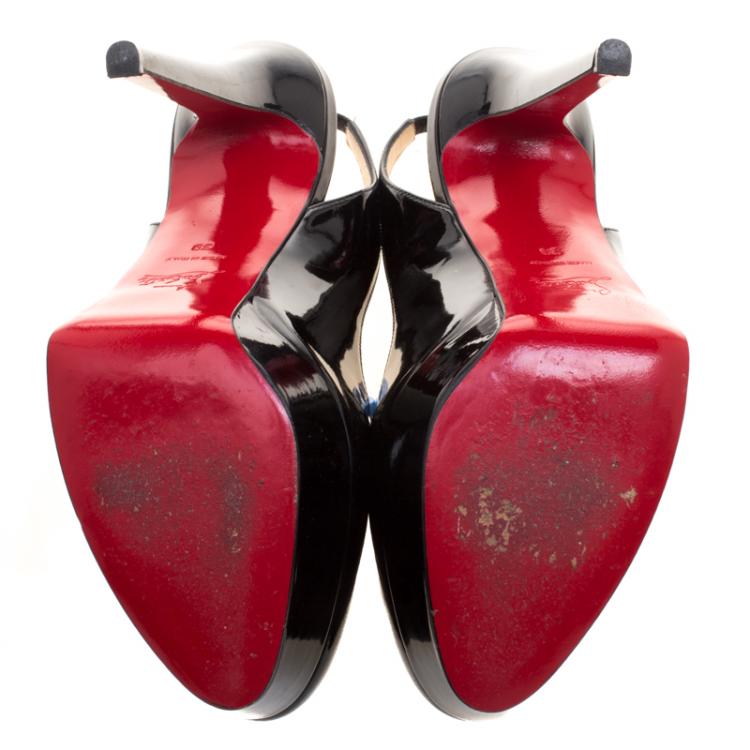 Pre Owned Christian Louboutin Black Patent Leather Bianca Platform Slingback Sandals Size 39