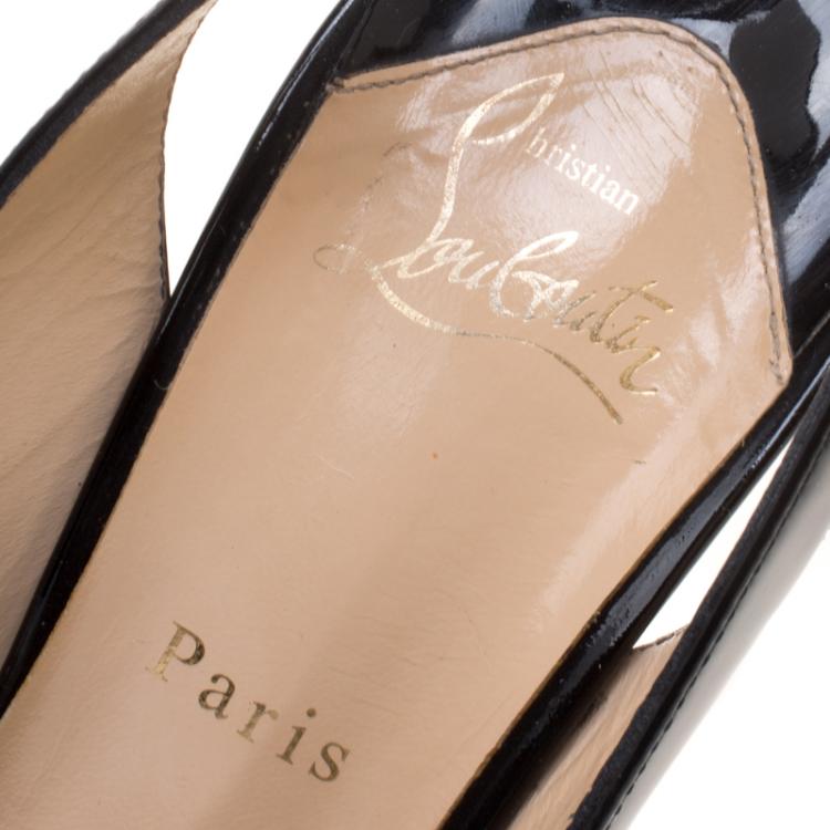 Pre Owned Christian Louboutin Black Patent Leather Bianca Platform Slingback Sandals Size 39