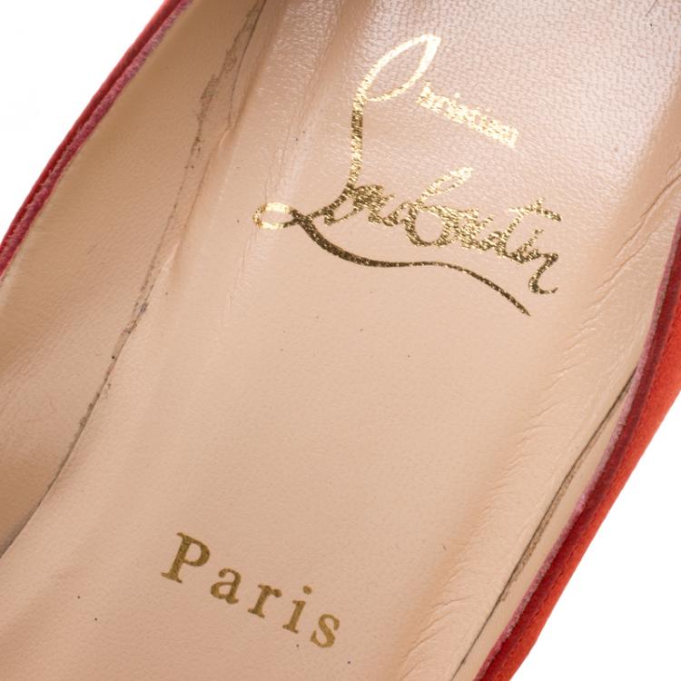 Pre Owned Christian Louboutin Orange Satin Very Prive Peep Toe Platform Pumps Size 38