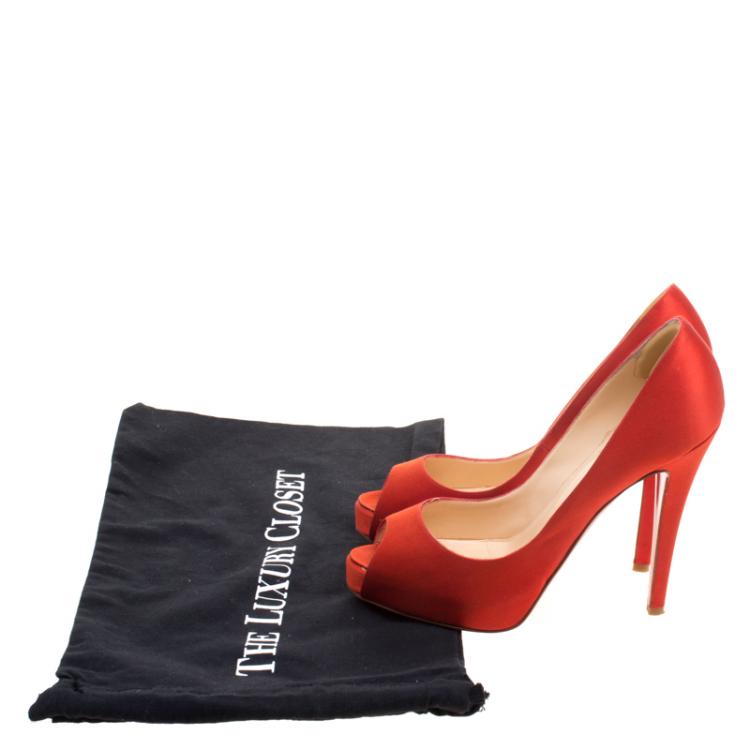 Pre Owned Christian Louboutin Orange Satin Very Prive Peep Toe Platform Pumps Size 38