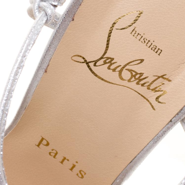 Pre Owned Christian Louboutin Metallic Silver Crystal Studded Margi Diams Sandals Size 37.5