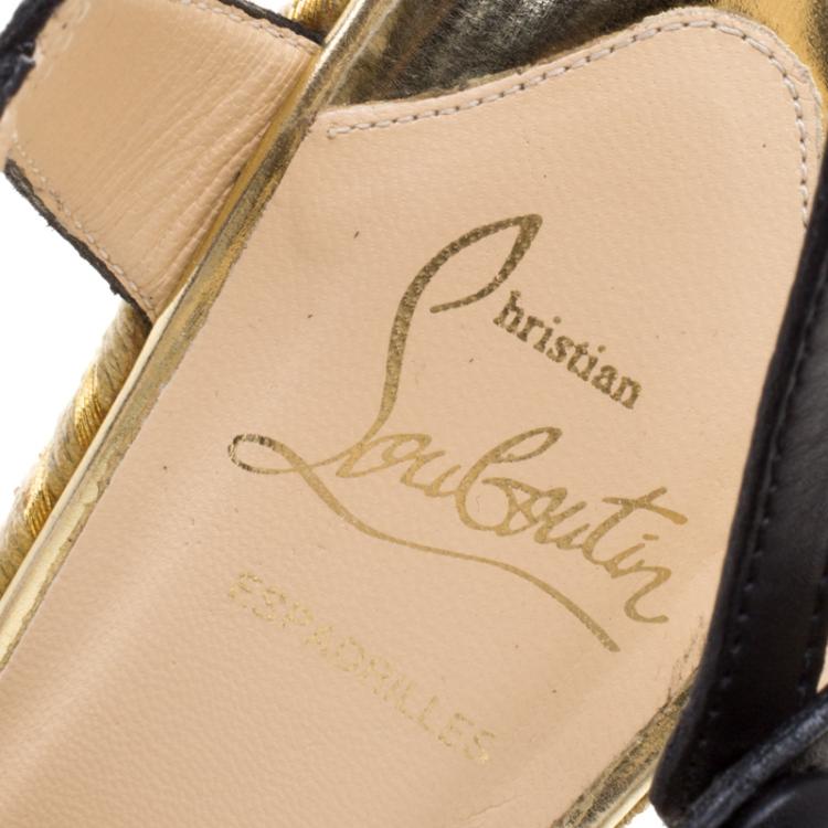 Pre Owned Christian Louboutin Black Leather T Strap Trotolita Calf Hair Wedge Sandals Size 39