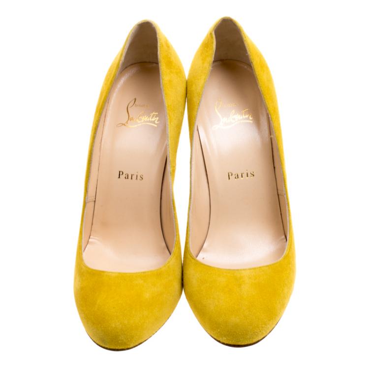 Pre Owned Christian Louboutin Yellow Suede Ron Ron Pumps Size 39
