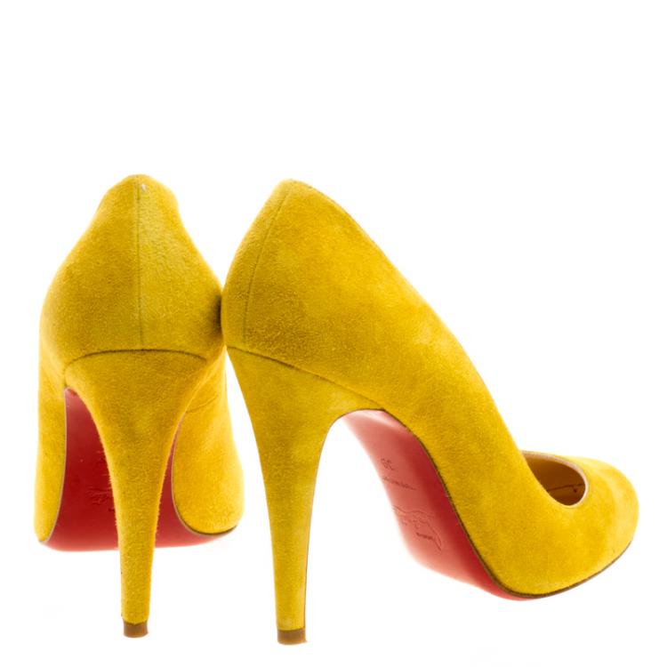 Pre Owned Christian Louboutin Yellow Suede Ron Ron Pumps Size 39