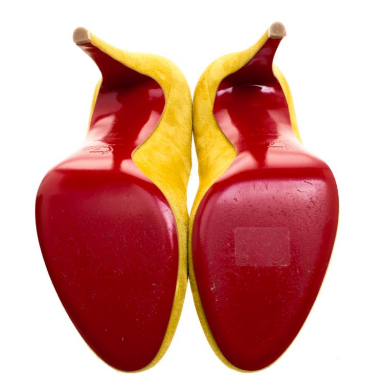 Pre Owned Christian Louboutin Yellow Suede Ron Ron Pumps Size 39