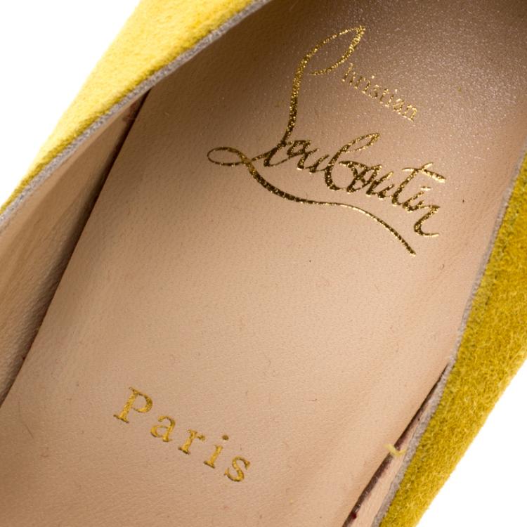 Pre Owned Christian Louboutin Yellow Suede Ron Ron Pumps Size 39