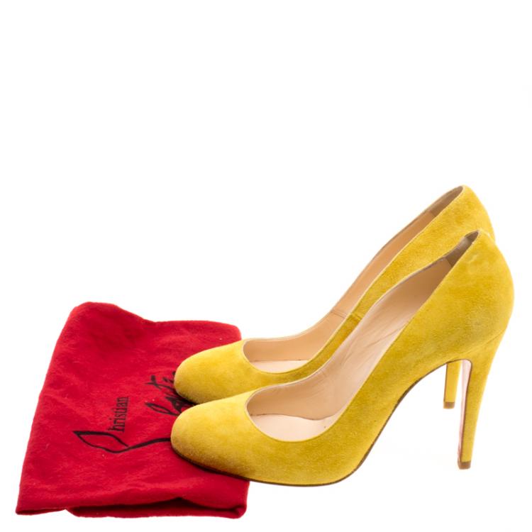 Pre Owned Christian Louboutin Yellow Suede Ron Ron Pumps Size 39