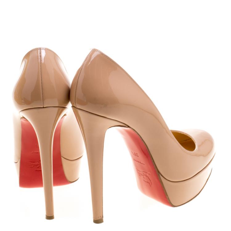 Pre Owned Christian Louboutin Beige Patent Leather Bianca Pumps Size 36.5